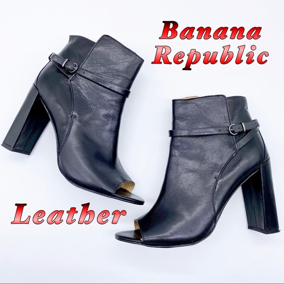 Banana Republic Shoes - Banana Republic Leather Black Open Toe Heel Boot 7